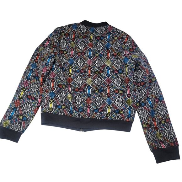 H+S Multicolor Geometric Pattern Ribbed Collar Cuffs & Hem Bomber Jacket Size S - Picture 8 of 8